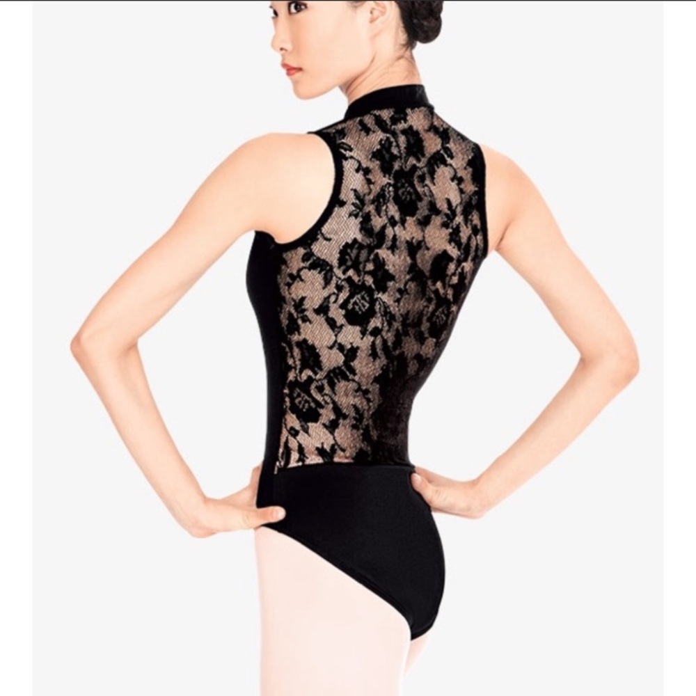 Natalie zip up lace back leotard